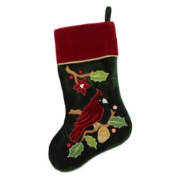 Northlight 20.5" Red And Green Cardinal Embroidered Christmas Stocking -Christmas Decoration Store northlight l36162 3 49317.1665347049