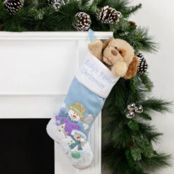 Northlight 21" Blue And White "Baby's First Christmas" Snowman Stocking -Christmas Decoration Store northlight l51019 styled 34667.1680803005