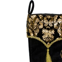 Northlight 21.5" Black And Gold Damask Velveteen Christmas Stocking With Tassel -Christmas Decoration Store northlight l85479 3 25248.1664988808