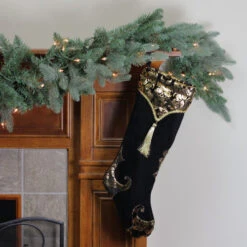 Northlight 21.5" Black And Gold Damask Velveteen Christmas Stocking With Tassel -Christmas Decoration Store northlight l85479 4 77511.1665433297