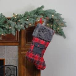 Northlight 20.5" Red And Black Plaid Christmas Stocking With Pocket And Faux Fur Cuff -Christmas Decoration Store northlight l85524 2 16481.1588362273