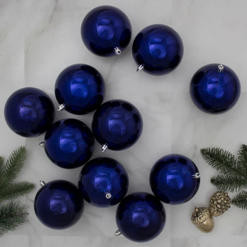 Northlight 12ct Royal Blue Shiny Shatterproof Christmas Ball Ornaments 4" (101mm) 4 Northlight 12ct Royal Blue Shiny Shatterproof Christmas Ball Ornaments 4" (101mm) - Image 2