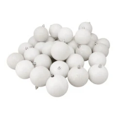 Northlight 60ct Winter White Shatterproof 4-Finish Christmas Ball Ornaments 2.5" (60mm)