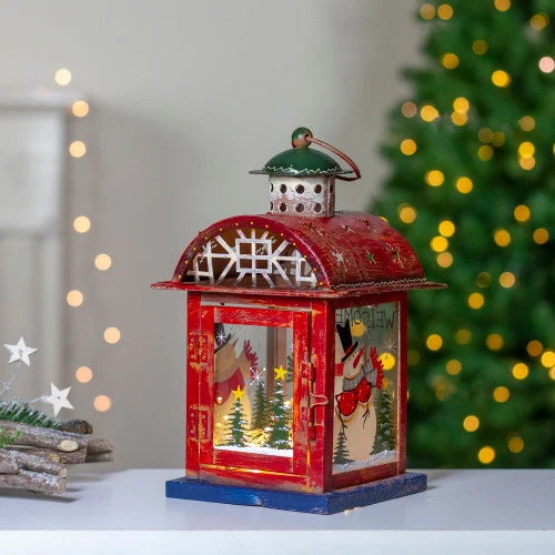 Northlight Red, White And Gray Snowman "WELCOME" Christmas Lantern 9.75" 4 Northlight Red, White And Gray Snowman "WELCOME" Christmas Lantern 9.75" - Image 2
