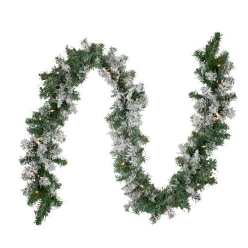Northlight 9' X 10" Pre-lit Heavily Flocked Pine Artificial Christmas Garland - Clear Lights 3 Northlight 9' X 10" Pre-lit Heavily Flocked Pine Artificial Christmas Garland - Clear Lights