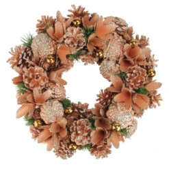 Northlight Autumn Harvest Glittered Rose Gold Pine Cone Artificial Thanksgiving Wreath - 13.5-Inch, Unlit