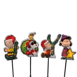 Northlight Set Of 4 Lighted "JOY" Peanuts And Snoopy Christmas Lawn Pathway Markers - 32913548