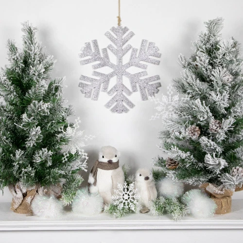 Northlight 11.75" Silver Glitter Drenched Snowflake Christmas Ornament 4 Northlight 11.75" Silver Glitter Drenched Snowflake Christmas Ornament - Image 2