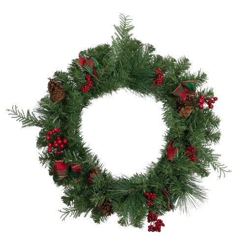 Northlight Pine Cones And Berries Artificial Christmas Wreath With Ribbon, 24-Inch, Unlit 3 Northlight Pine Cones And Berries Artificial Christmas Wreath With Ribbon, 24-Inch, Unlit