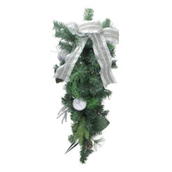 Northlight 32" White Bow And Pine Cone Artificial Christmas Teardrop Swag - Unlit