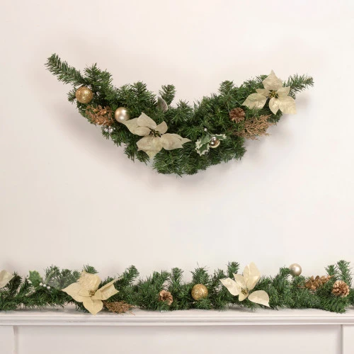 Northlight 6' X 9" Poinsettia And Pinecone Artificial Christmas Garland, Unlit 4 Northlight 6' X 9" Poinsettia And Pinecone Artificial Christmas Garland, Unlit - Image 2