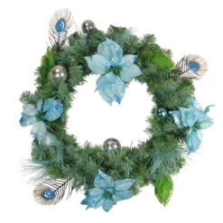 Northlight Peacock Poinsettia Artificial Christmas Wreath - 24-Inch, Unlit