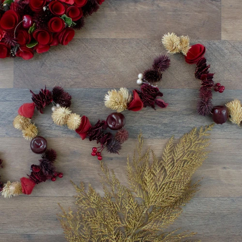 Northlight 5' X 2.5" Red Rose And Apple Artificial Christmas Garland - Unlit 4 Northlight 5' X 2.5" Red Rose And Apple Artificial Christmas Garland - Unlit - Image 2