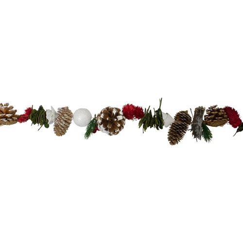 Northlight 5' X 4" Frosted Pine Cone, Twig, Berry And Wooden Rose Artificial Christmas Garland - Unlit - 31748436 5 Northlight 5' X 4" Frosted Pine Cone, Twig, Berry And Wooden Rose Artificial Christmas Garland - Unlit - 31748436 - Image 3