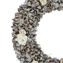 Northlight White Glittered Rose And Walnut Shell Artificial Christmas Wreath - 19-Inch, Unlit -Christmas Decoration Store northlight sh36214 2 22926.1588359055