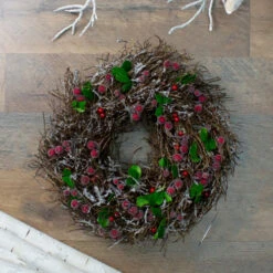 Northlight Frosted Brown Twig With Leaves And Berries Artificial Christmas Wreath - 13-Inch, Unlit -Christmas Decoration Store northlight sh86370 2 99256.1588368913
