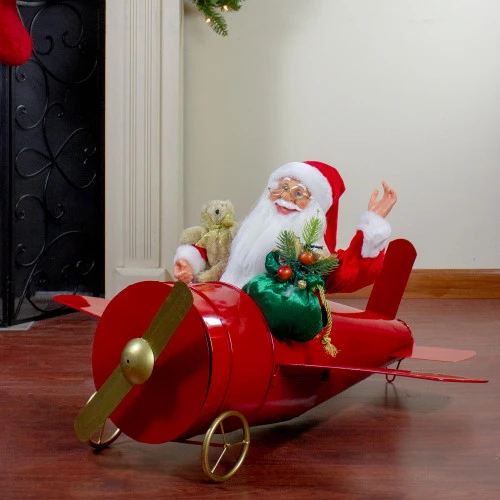 Northlight 32" Waving Santa Delivering Presents On A Plane Christmas Decoration 4 Northlight 32" Waving Santa Delivering Presents On A Plane Christmas Decoration - Image 2