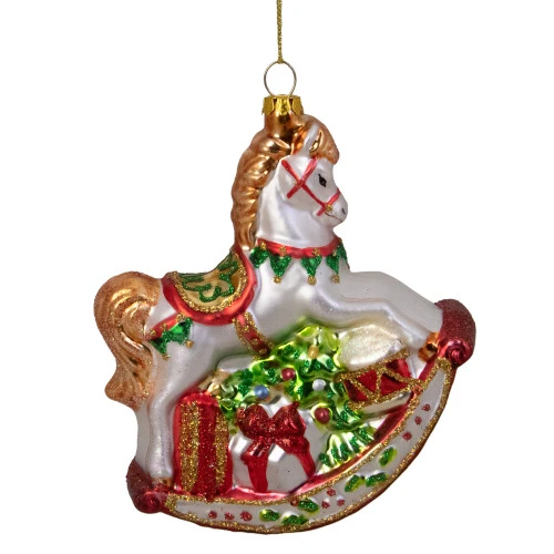 Northlight 5" White And Red Rocking Horse With Gifts Glass Christmas Ornament 6 Northlight 5" White And Red Rocking Horse With Gifts Glass Christmas Ornament - Image 4