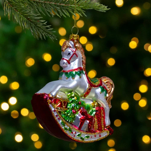 Northlight 5" White And Red Rocking Horse With Gifts Glass Christmas Ornament 4 Northlight 5" White And Red Rocking Horse With Gifts Glass Christmas Ornament - Image 2