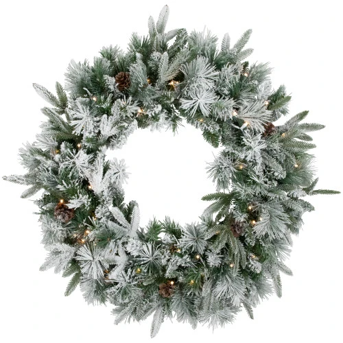 Northlight Pre-Lit Flocked Rosemary Emerald Angel Pine Artificial Christmas Wreath - 30-Inch, Clear LED Lights 3 Northlight Pre-Lit Flocked Rosemary Emerald Angel Pine Artificial Christmas Wreath - 30-Inch, Clear LED Lights