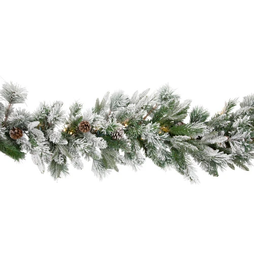 Northlight 9' X 14" Pre-Lit Flocked Mixed Rosemary Emerald Pine Artificial Christmas Garland - Clear LED Lights 7 Northlight 9' X 14" Pre-Lit Flocked Mixed Rosemary Emerald Pine Artificial Christmas Garland - Clear LED Lights - Image 5