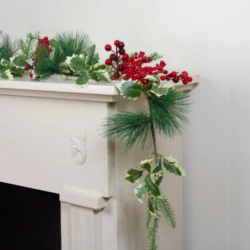 Northlight 5' X 5" Holly And Pine Springs Artificial Christmas Garland - Unlit 4 Northlight 5' X 5" Holly And Pine Springs Artificial Christmas Garland - Unlit - Image 2