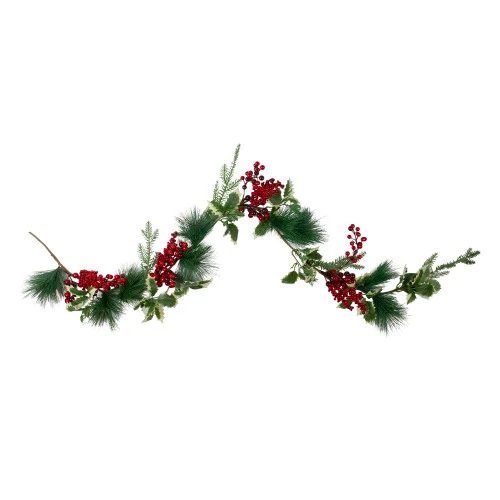 Northlight 5' X 5" Holly And Pine Springs Artificial Christmas Garland - Unlit 3 Northlight 5' X 5" Holly And Pine Springs Artificial Christmas Garland - Unlit