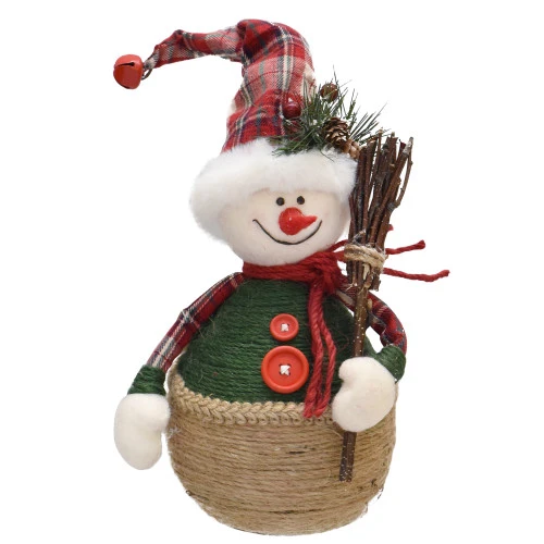 Northlight 14.5" Green And Red Plaid Snowman With Broom Tabletop Christmas Figurine 4 Northlight 14.5" Green And Red Plaid Snowman With Broom Tabletop Christmas Figurine - Image 2