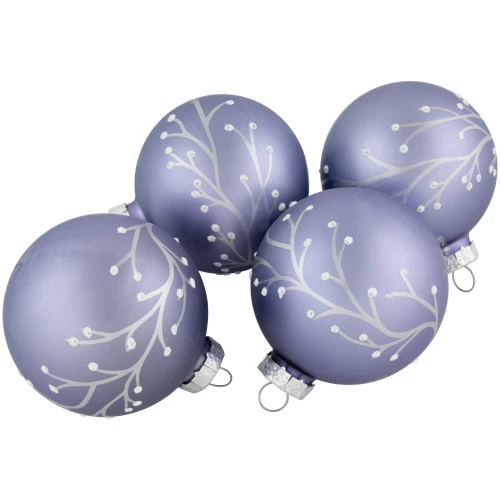 Northlight 4ct Matte Purple Glass Ball Christmas Ornaments With Branch Design 2.5" (63.5mm) 3 Northlight 4ct Matte Purple Glass Ball Christmas Ornaments With Branch Design 2.5" (63.5mm)