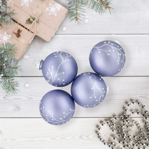 Northlight 4ct Matte Purple Glass Ball Christmas Ornaments With Branch Design 2.5" (63.5mm) 4 Northlight 4ct Matte Purple Glass Ball Christmas Ornaments With Branch Design 2.5" (63.5mm) - Image 2