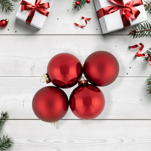 Northlight 72ct Red 2-Finish Glass Christmas Ball Ornaments 4" (100mm) 4 Northlight 72ct Red 2-Finish Glass Christmas Ball Ornaments 4" (100mm) - Image 2