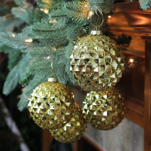 Northlight 4ct Gold Glitter Flake Christmas Glass Ball Ornaments 4" (100mm) 4 Northlight 4ct Gold Glitter Flake Christmas Glass Ball Ornaments 4" (100mm) - Image 2