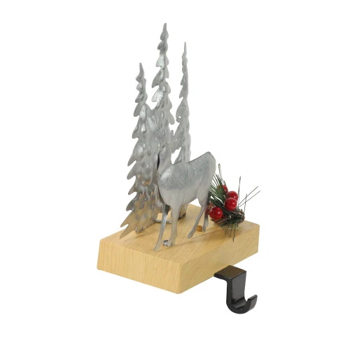 Northlight 8.5" Silver And Brown Galvanized Metal Deer With Trees Christmas Stocking Holder 4 Northlight 8.5" Silver And Brown Galvanized Metal Deer With Trees Christmas Stocking Holder - Image 2