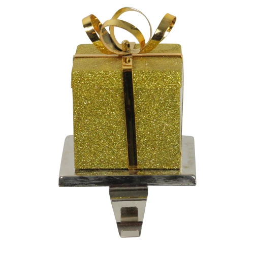 Northlight 5.5" Glitter Gold And Silver Gift Box Metal Christmas Stocking Holder 4 Northlight 5.5" Glitter Gold And Silver Gift Box Metal Christmas Stocking Holder - Image 2