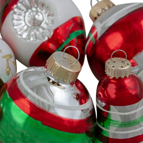Northlight 9ct Silver And Red Striped 2-Finish Glass Christmas Ornaments 3.25" 5 Northlight 9ct Silver And Red Striped 2-Finish Glass Christmas Ornaments 3.25" - Image 3