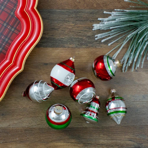 Northlight 9ct Silver And Red Striped 2-Finish Glass Christmas Ornaments 3.25" 4 Northlight 9ct Silver And Red Striped 2-Finish Glass Christmas Ornaments 3.25" - Image 2
