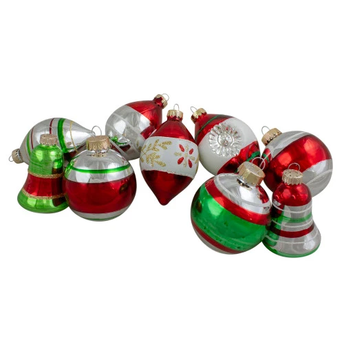 Northlight 9ct Silver And Red Striped 2-Finish Glass Christmas Ornaments 3.25" 3 Northlight 9ct Silver And Red Striped 2-Finish Glass Christmas Ornaments 3.25"