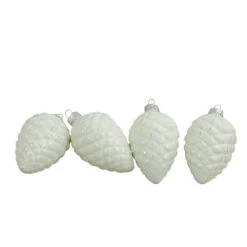 Northlight 4ct White And Silver Matte Pine Cone Glass Christmas Ornaments 3"