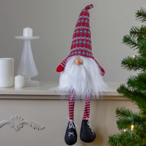 Northlight 23" Red And Gray Striped Christmas Santa Gnome With Dangling Legs 4 Northlight 23" Red And Gray Striped Christmas Santa Gnome With Dangling Legs - Image 2