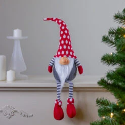Northlight 24" Gray And Red Hanging Leg With Polka-Dot Snow Cap Smiling Gnome -Christmas Decoration Store northlight yj36284 a 4 53873.1587645152