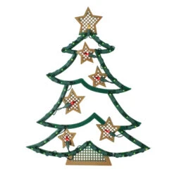Northlight 17.75" Lighted Green And Gold Christmas Tree With Stars Outdoor Window Silhouette