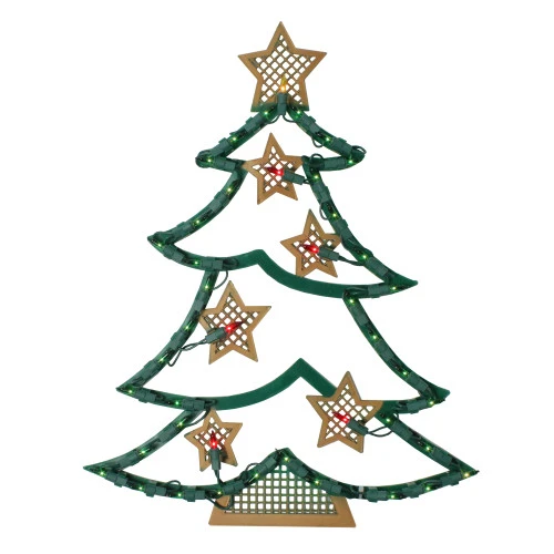 Northlight 17.75" Lighted Green And Gold Christmas Tree With Stars Outdoor Window Silhouette 3 Northlight 17.75" Lighted Green And Gold Christmas Tree With Stars Outdoor Window Silhouette