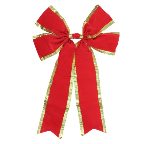 Northlight 24" X 38" Red 4-Loop Velveteen Christmas Bow With Gold Trim 3 Northlight 24" X 38" Red 4-Loop Velveteen Christmas Bow With Gold Trim