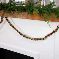Northlight 5' Green, Gold And Red Jingle Bell Christmas Garland, Unlit -Christmas Decoration Store northlight ys28302 styled20on20fireplace 2 33623.1686143934