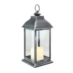 Northlight 12.5" Silver Brushed Black Candle Lantern With Flameless LED Candle 6 Northlight 12.5" Silver Brushed Black Candle Lantern With Flameless LED Candle -Christmas Decoration Store northlight yw14838 1 25052.1664990622
