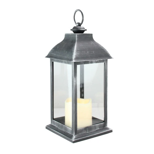 Northlight 12.5" Silver Brushed Black Candle Lantern With Flameless LED Candle 4 Northlight 12.5" Silver Brushed Black Candle Lantern With Flameless LED Candle - Image 2