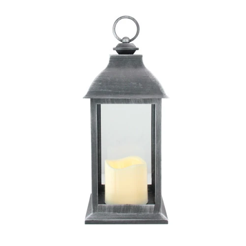 Northlight 12.5" Silver Brushed Black Candle Lantern With Flameless LED Candle 3 Northlight 12.5" Silver Brushed Black Candle Lantern With Flameless LED Candle