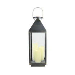 Northlight 24" Gold Brushed Black Candle Lantern With Flameless LED Candles