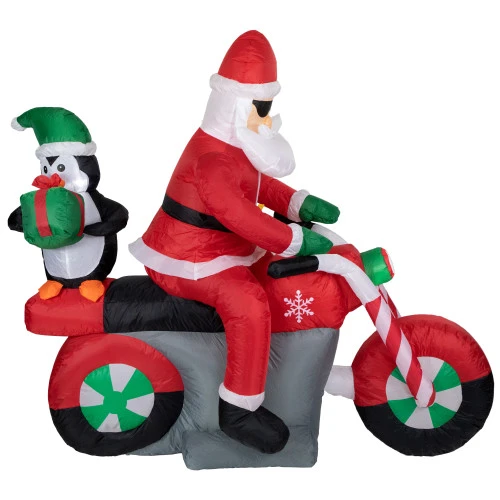 Northlight 5' Inflatable Lighted Santa And Penguin On Motorcycle Outdoor Christmas Decoration 3 Northlight 5' Inflatable Lighted Santa And Penguin On Motorcycle Outdoor Christmas Decoration