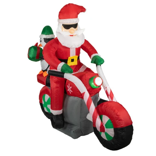 Northlight 5' Inflatable Lighted Santa And Penguin On Motorcycle Outdoor Christmas Decoration 4 Northlight 5' Inflatable Lighted Santa And Penguin On Motorcycle Outdoor Christmas Decoration - Image 2